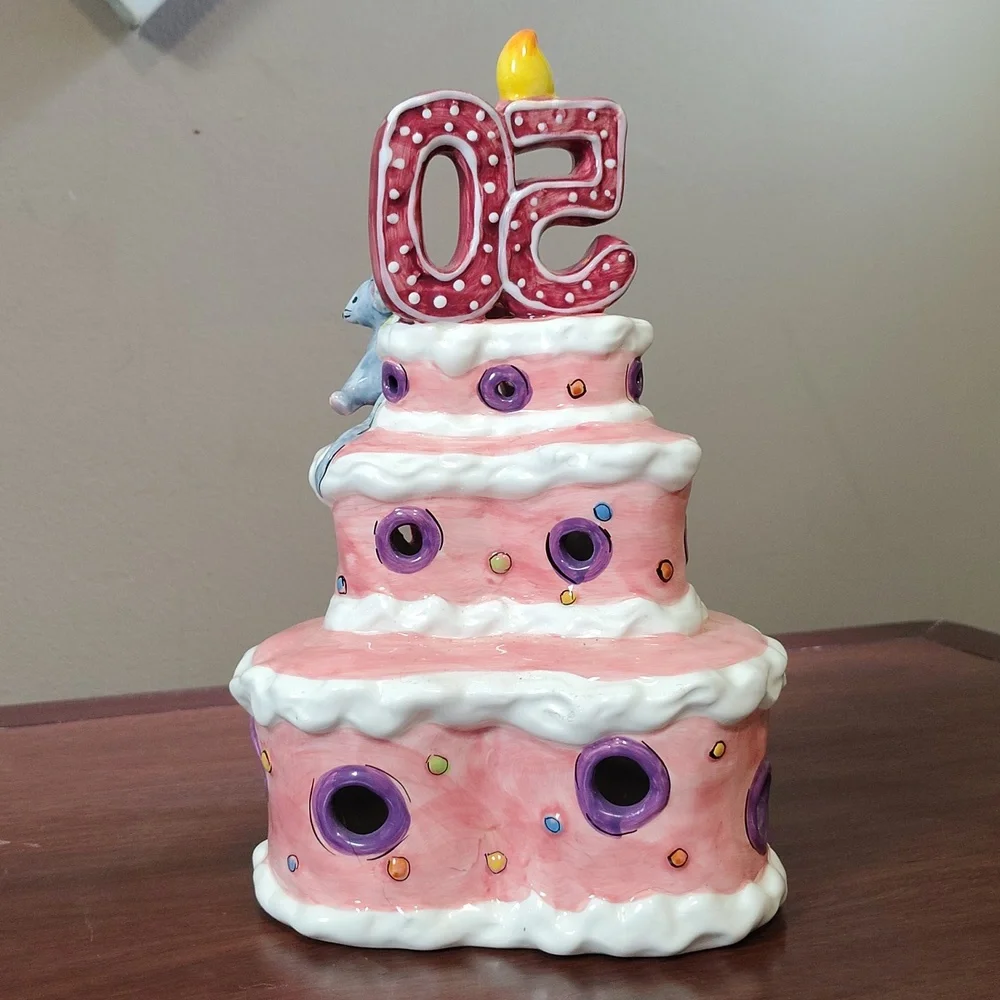 Blue Sky Clayworks 50th Birthday 3 Tier Cake With Mouse Votive Cover